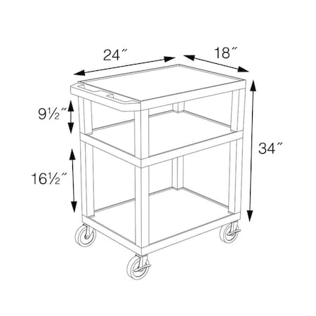 Luxor Tuffy Utility Cart - Three Shelves - Blue WT34BUS